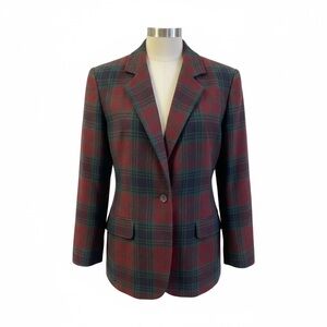 Sag Harbor Women’s One Button Long Sleeves Wool Blend Blazer Red/Green Sz 18W